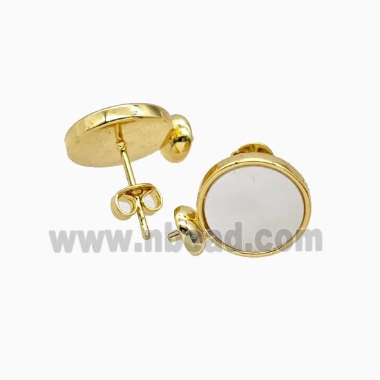Copper Stud Earrings Pave Shell 18K Gold Plated