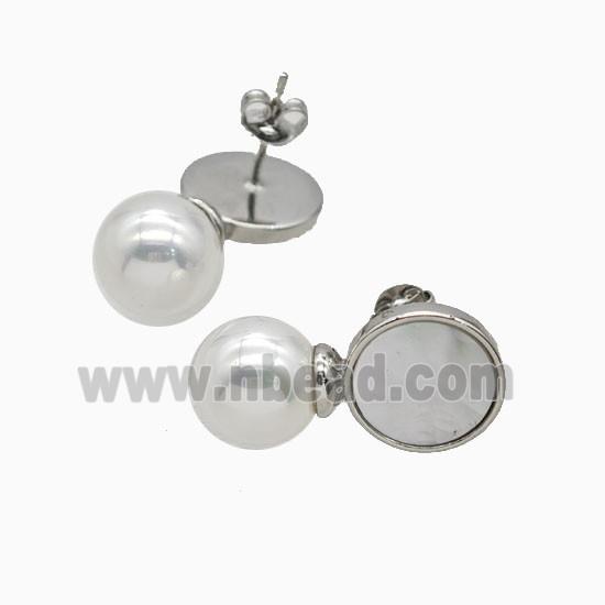 Copper Stud Earrings Pave Shell Resin Platinum Plated