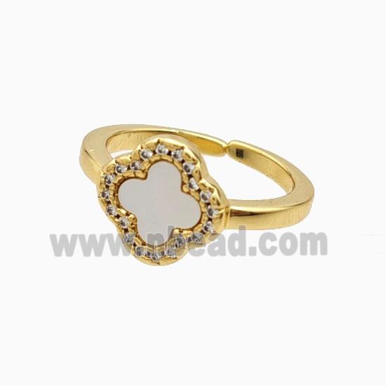 Copper Clover Rings Pave Zirconia Shell 18K Gold Plated