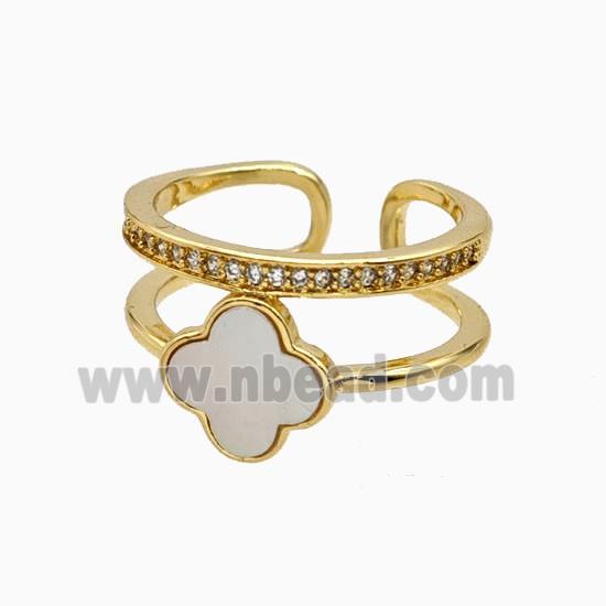 Copper Clover Rings Pave Zirconia Shell 18K Gold Plated