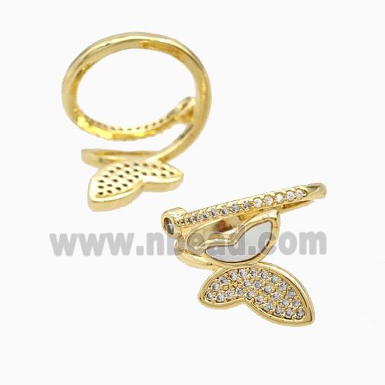 Copper Butterfly Rings Pave Zirconia Shell 18K Gold Plated