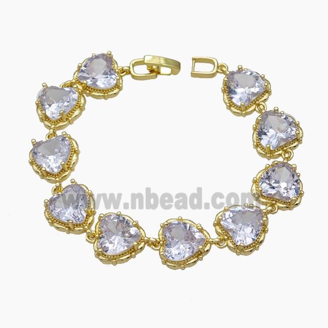 Copper Bracelet Pave Zirconia Heart Gold Plated