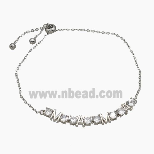 Copper MAMA Bracelets Pave Zirconia Adjustable Platinum Plated