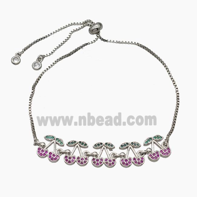 Copper Cherry Bracelet Pave Zirconia Adjustable Platinum Plated