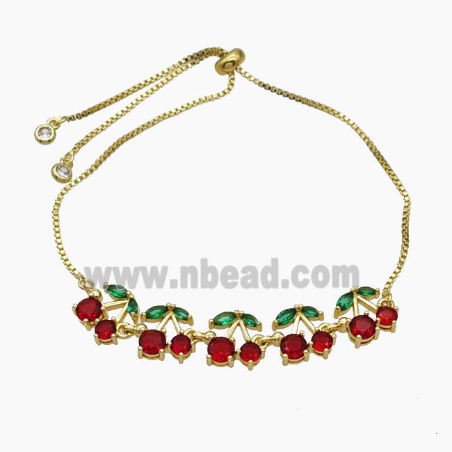 Copper Cherry Bracelet Pave Zirconia Adjustable Gold Plated