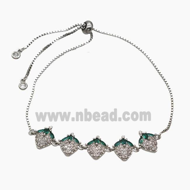 Copper Strawberry Bracelet Pave Zirconia Adjustable Platinum Plated