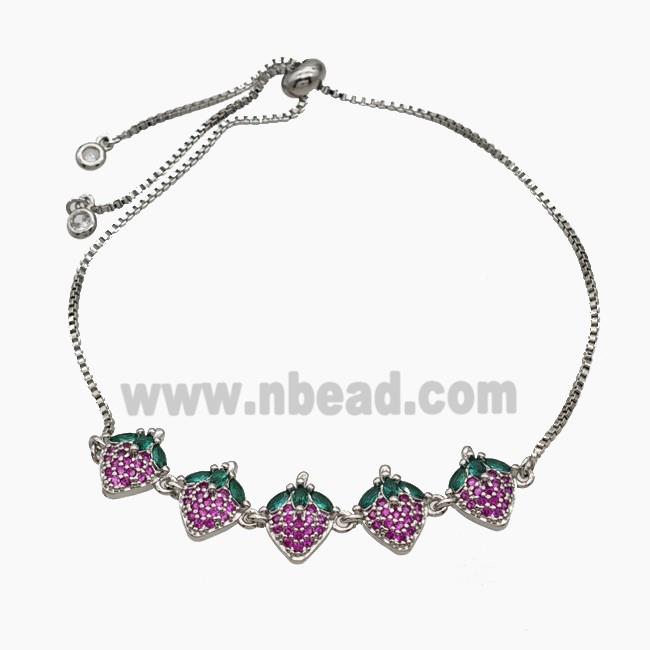 Copper Strawberry Bracelet Pave Zirconia Adjustable Platinum Plated