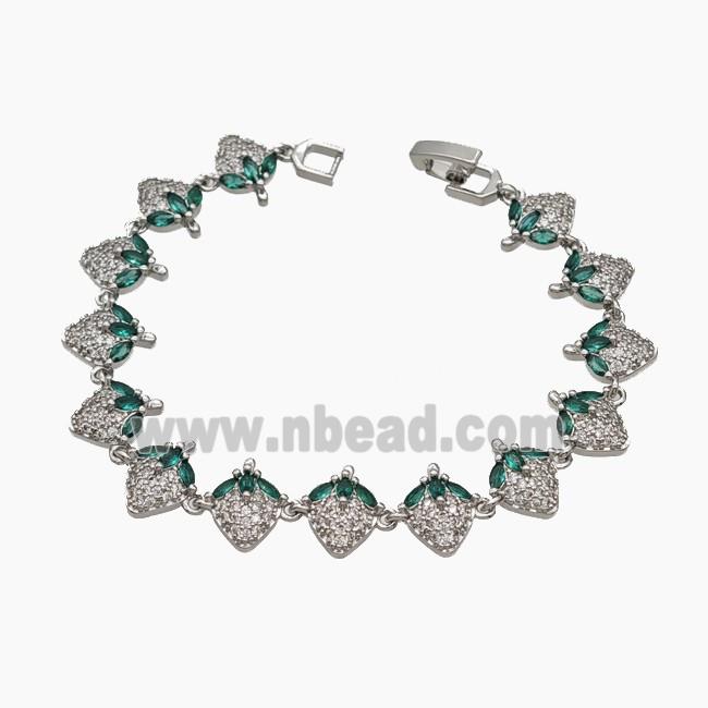 Copper Strawberry Bracelet Pave Zirconia Platinum Plated