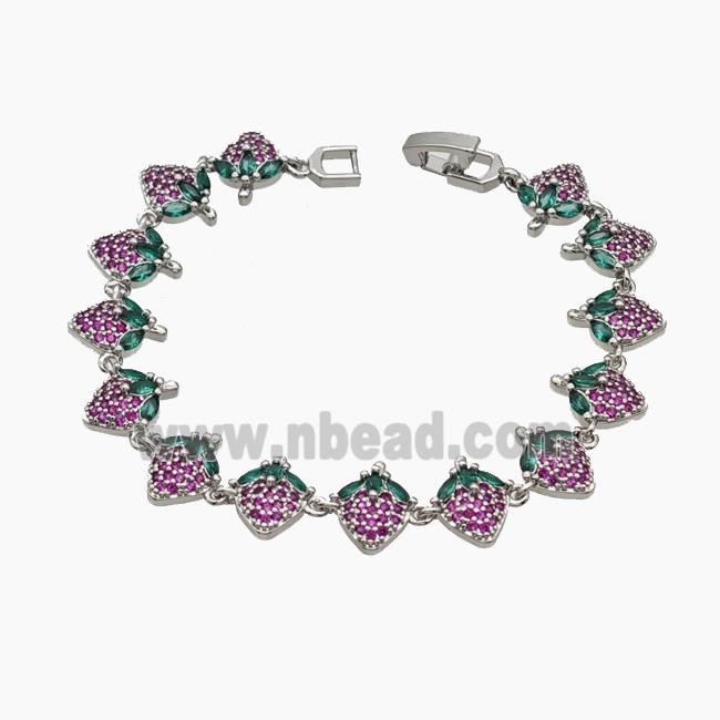 Copper Strawberry Bracelet Pave Zirconia Platinum Plated