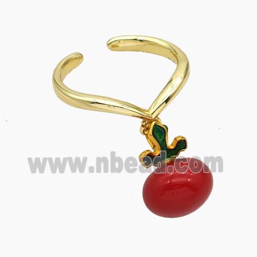 Copper Rings Pave Red Pearlized Resin Tomato Gold Plated