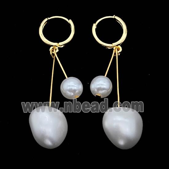 Copper Hoop Earrings Pave White Pearlized Resin Gold Plated