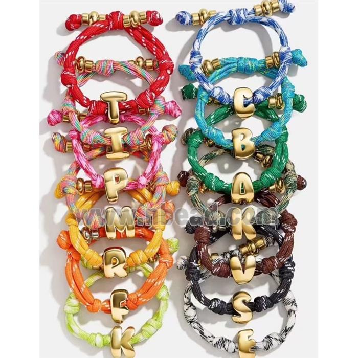 Nylon Cord Bracelet With Copper Letters Alphabet Mixed