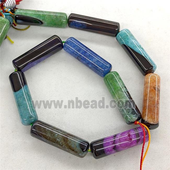 Natural Agate Druzy Tube Beads Mixed Color Dye Column