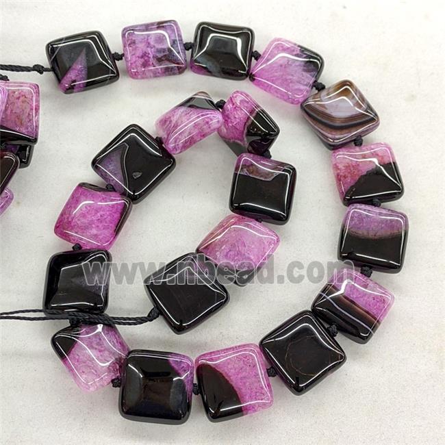 Natural Druzy Agate Square Beads Fuchsia Dye