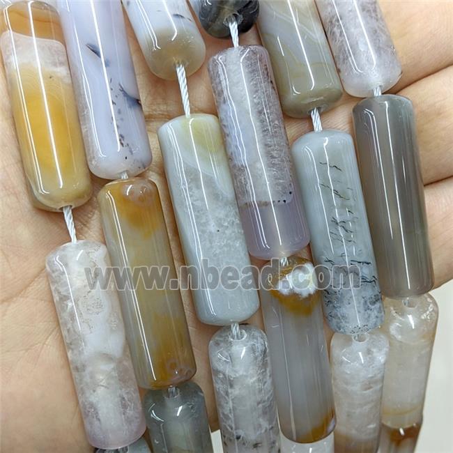 Natural Agate Column Beads Gray