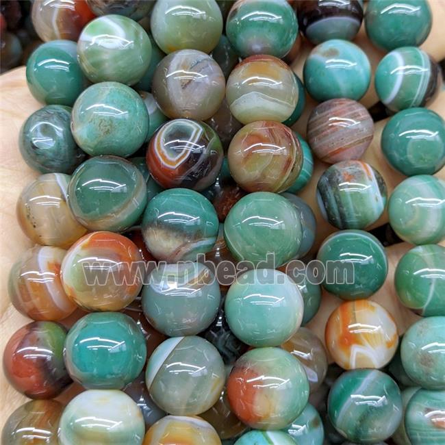 Natural Striped Agate Beads Banded Smooth Round Green Red Dye