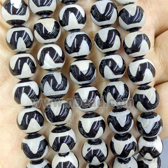 Black Tibetan Agate Beads Smooth Round Wave