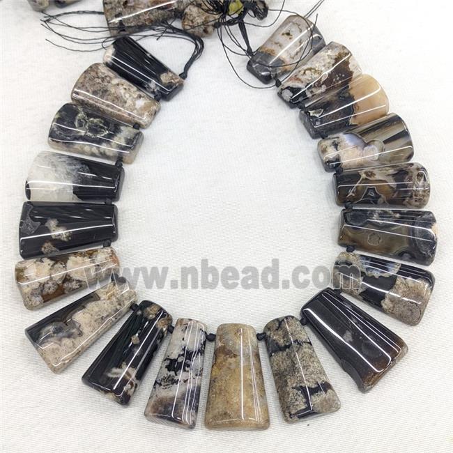 Natural Sakura Agate Beads Freeform Graduated Topdrilled Black Dye