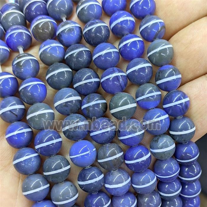 Tibetan Agate Beads Blue Dye Smooth Round Line