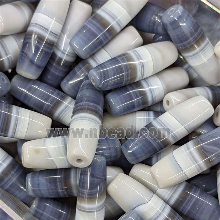 Natural Striped Agate Rice Beads Inkblue White