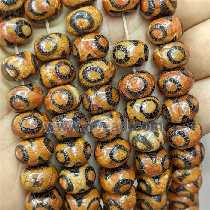 Tibetan Agate Beads Smooth Rondelle Orange Eye Dye