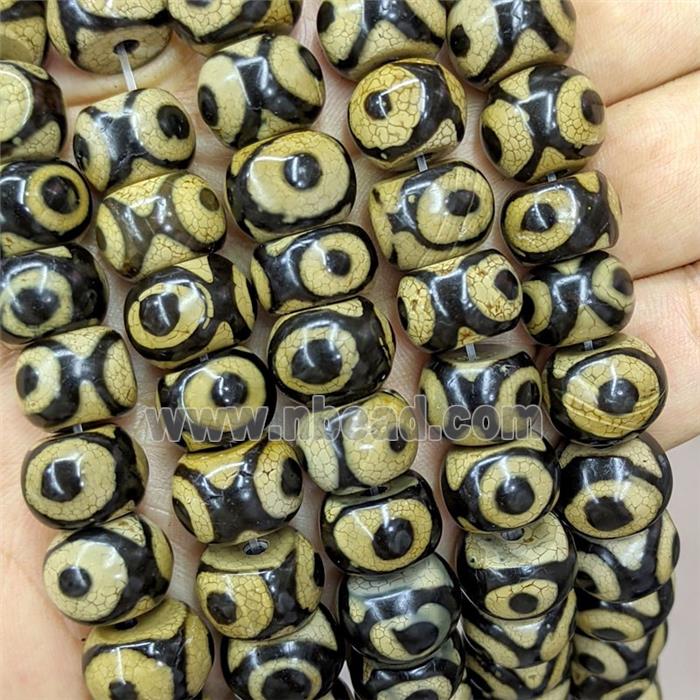 Tibetan Agate Beads Smooth Rondelle Yellow Eye Dye