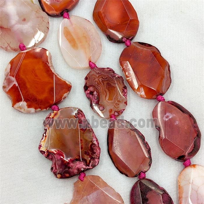Natural Agate Slice Beads Red Dye Freeform