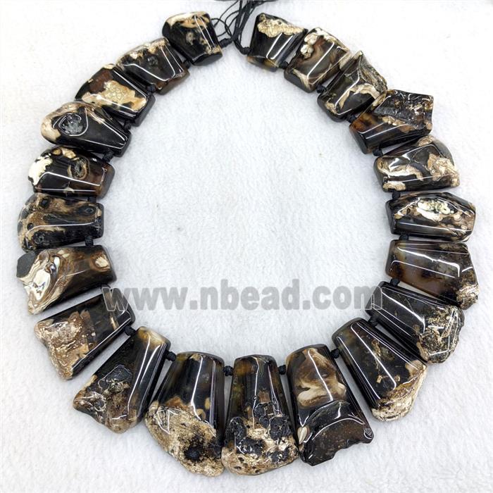 Black Dye Agate Beads Freeform Graduated Topdrilled Dye