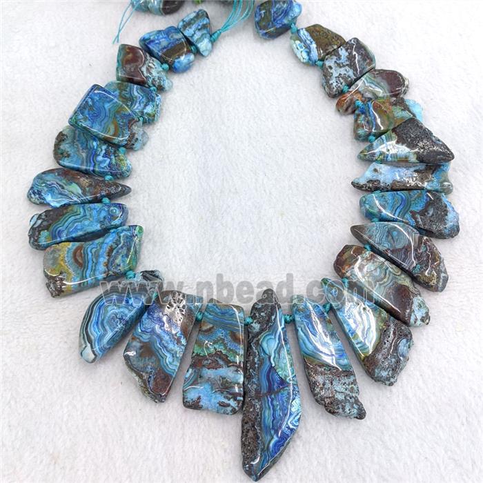 Blue Crazy Lace Agate Slice Beads Freeform Graduated Topdrilled Dye