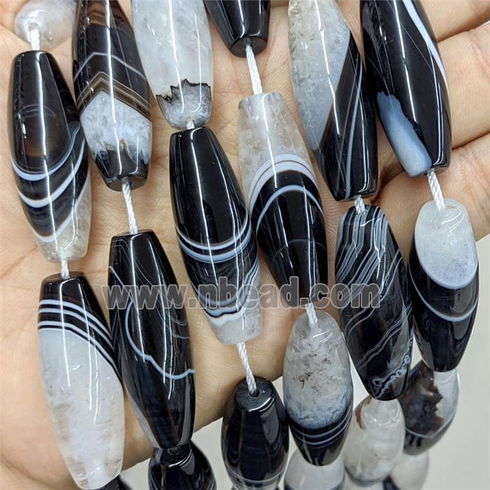 Agate Druzy Rice Beads Black White Dye Stripe