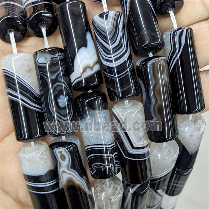 Agate Druzy Column Beads Tube Black White Dye Stripe
