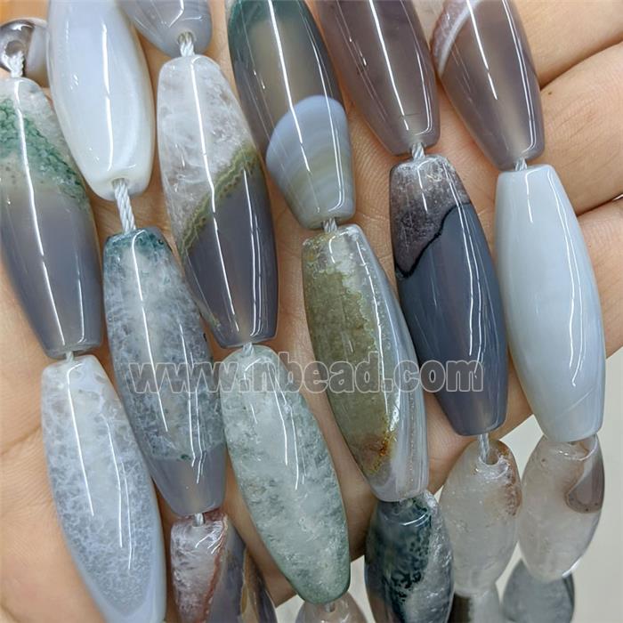 Natural Gray Agate Druzy Rice Beads