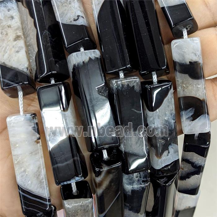 Agate Druzy Cuboid Beads Black White Dye
