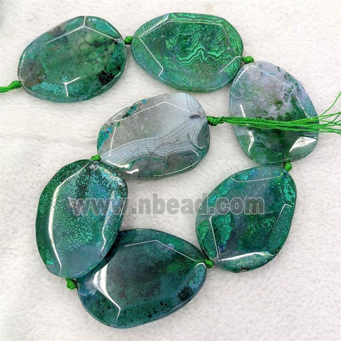 Natural Veins Agate Slice Beads Freeform Faceted Green Dye