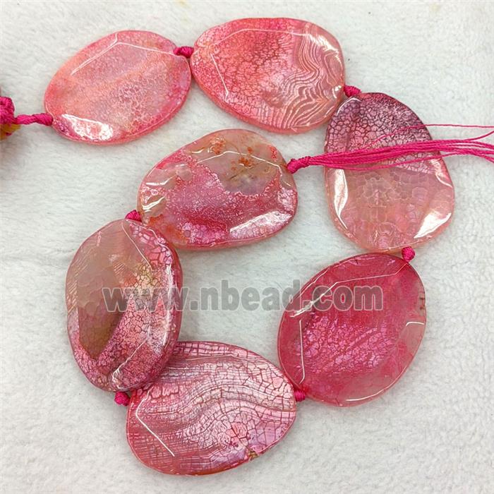 Natural Veins Agate Slice Beads Freeform Faceted Pink Dye
