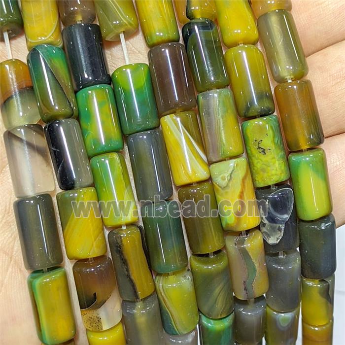 Olive Stripe Agate Tube Beads Banded Dye