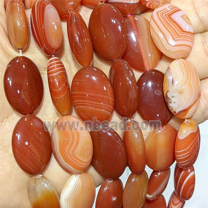 Red Stripe Agate Oval Beads Banded Dye