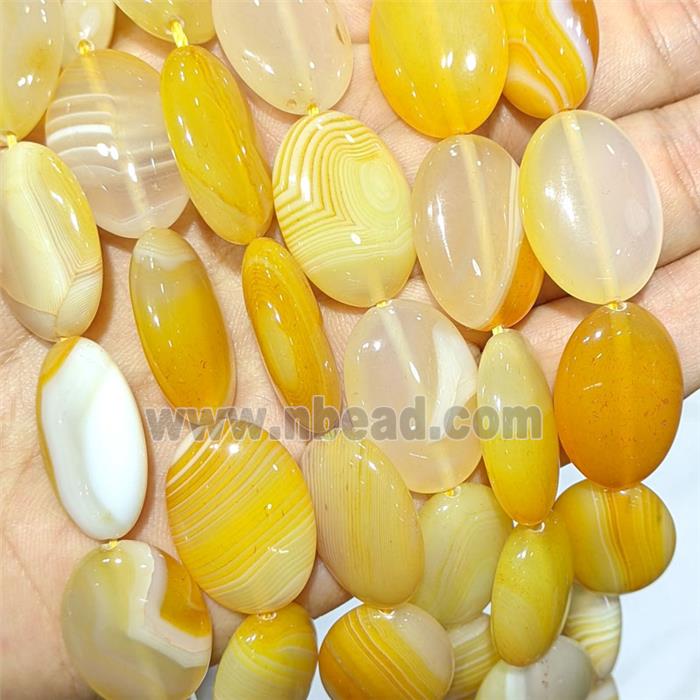 Yellow Stripe Agate Oval Beads Banded Dye
