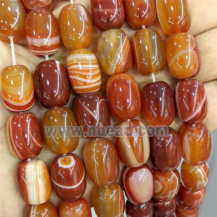 Red Stripe Agate Barrel Beads Banded Dye