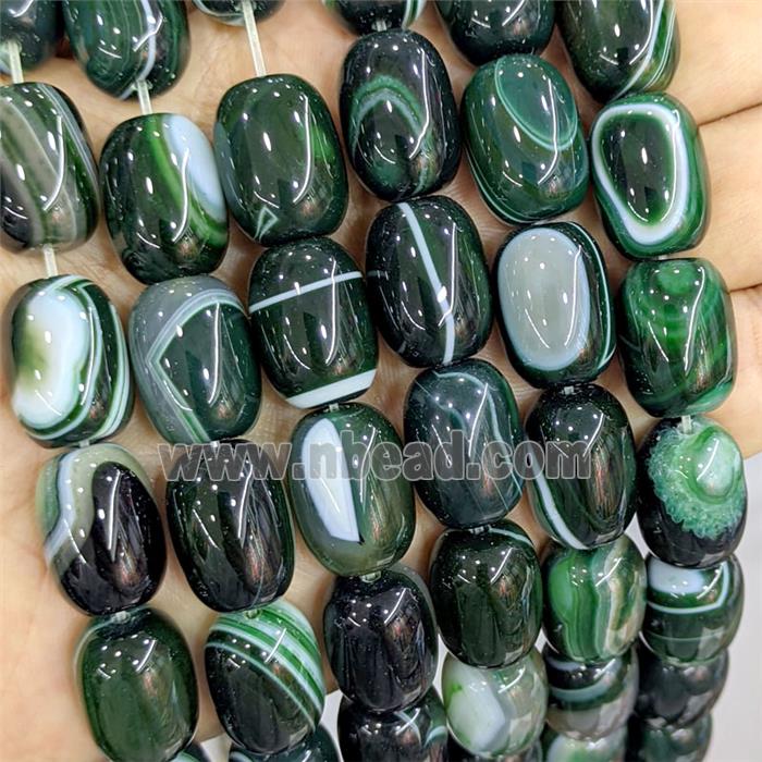 Deepgreen Stripe Agate Barrel Beads Banded Dye