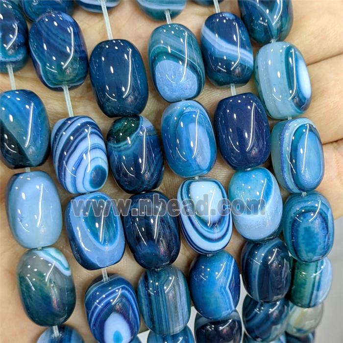 Blue Stripe Agate Barrel Beads Banded Dye