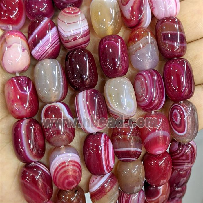 Red Stripe Agate Barrel Beads Banded Dye