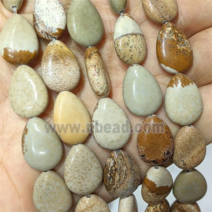 Picture Jasper Teardrop Beads Flat