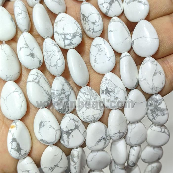 White Howlite Turquoise Teardrop Beads Flat