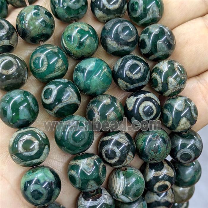 Green Tibetan Agate Beads Eye Smooth Round