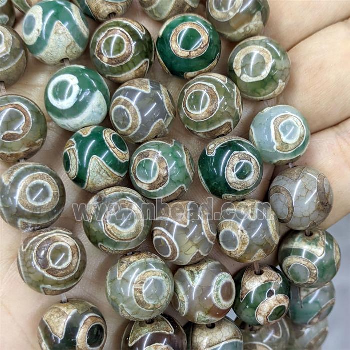 Tibetan Agate Beads Green Eye Smooth Round