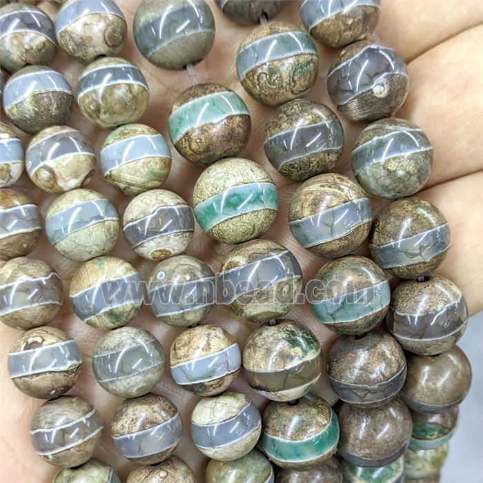 Tibetan Agate Beads Green Line Smooth Round