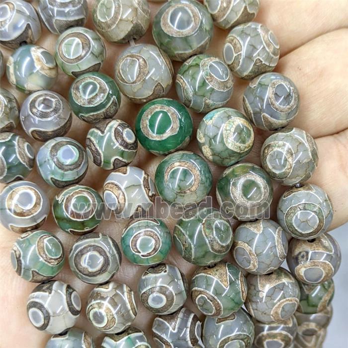 Tibetan Agate Beads Green Eye Smooth Round