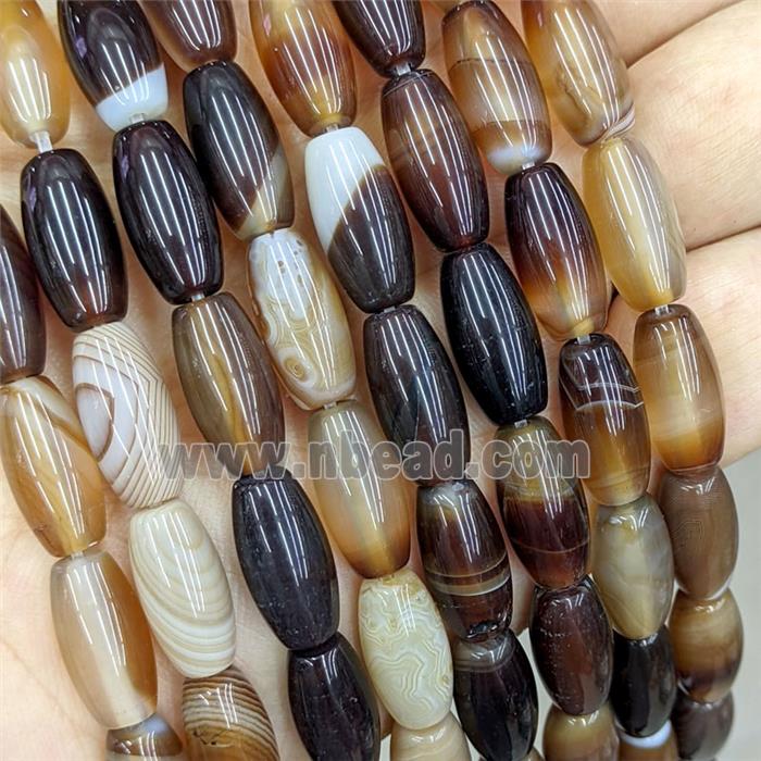 Natural Coffee Stripe Agate Barrel Beads
