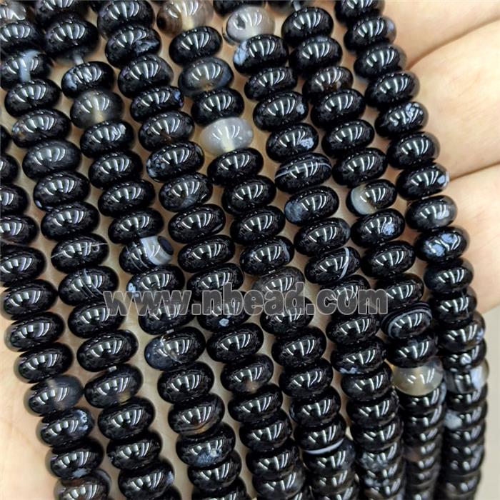 Natural Black Stripe Agate Rondelle Beads Banded Dye Smooth